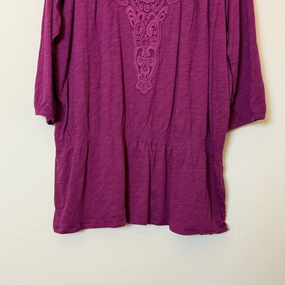 Avenue Boho Peasant Top Raspberry Crochet Trim Scoop Neck Smocked Waist, 18/20 - Picture 4 of 9